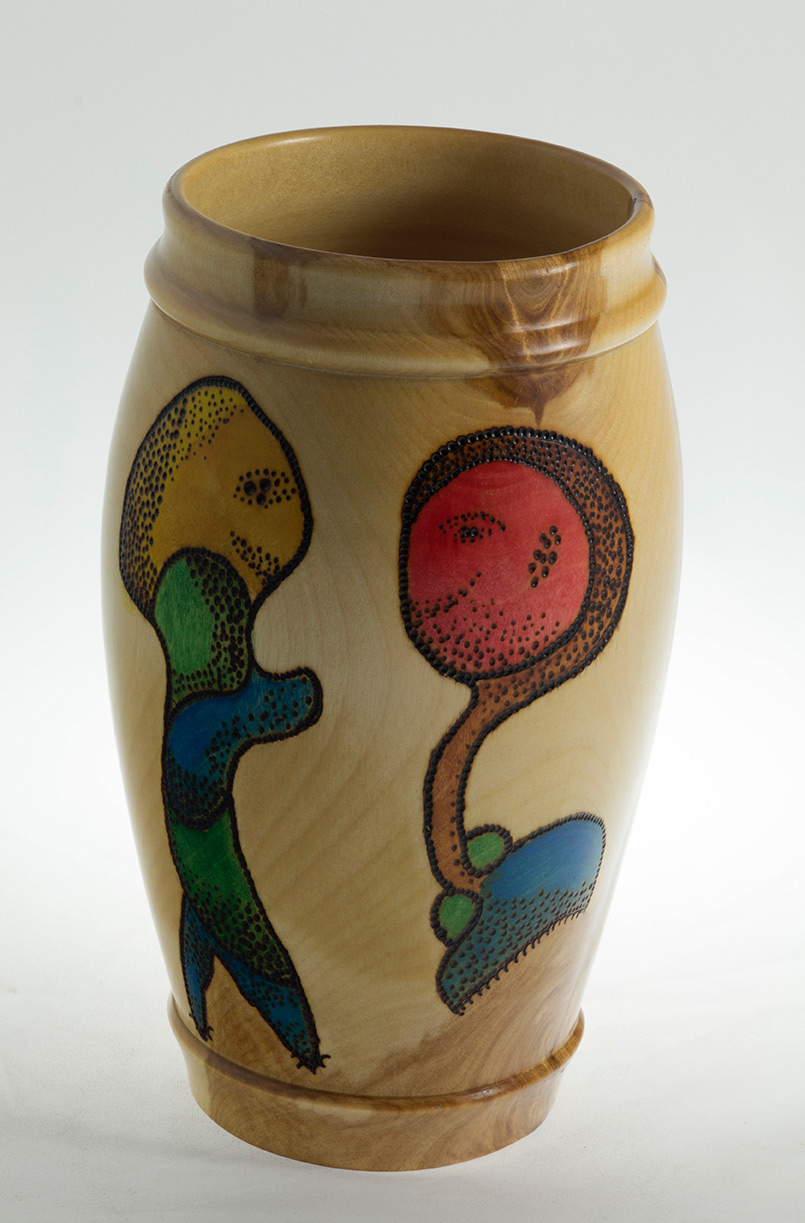 Wood Vase wood burning and color- The Encounter