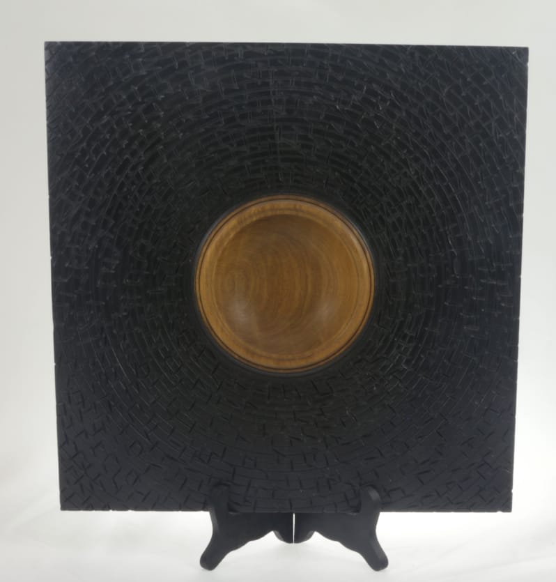 Wooden bowl textured African Walnut #640-13 x 1.5in.