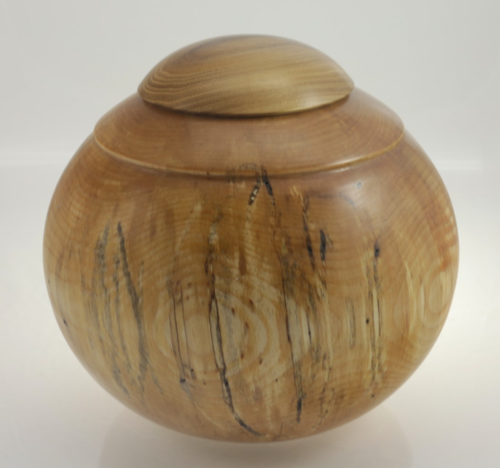 Wood funeral urn - #181a-Spalted White Birch 9 x 8,5in.